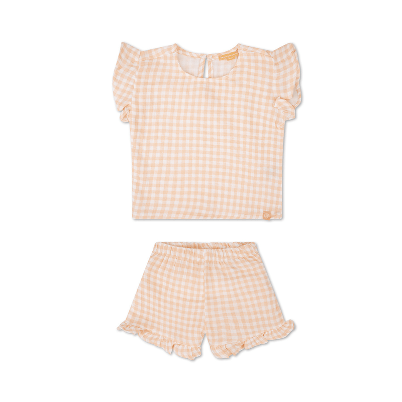 Laden Sie das Bild in Galerie -Viewer, Sunset grid | oranje wit meisjes set strand- muslin
