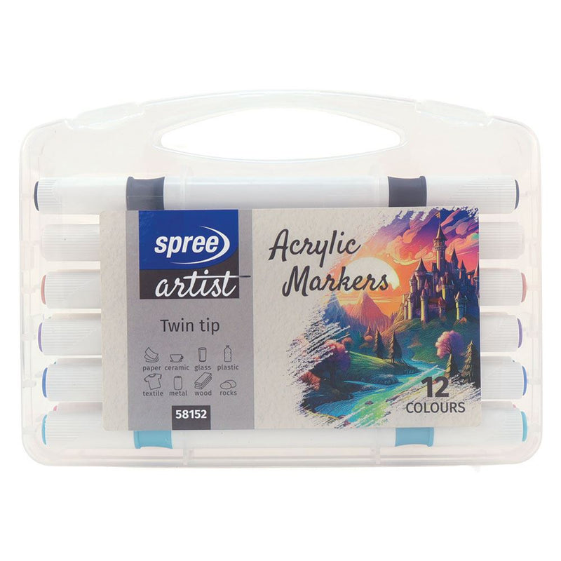 Afbeelding laden in galerijviewer, 12 acryl dubbeltopmarkers soft brush