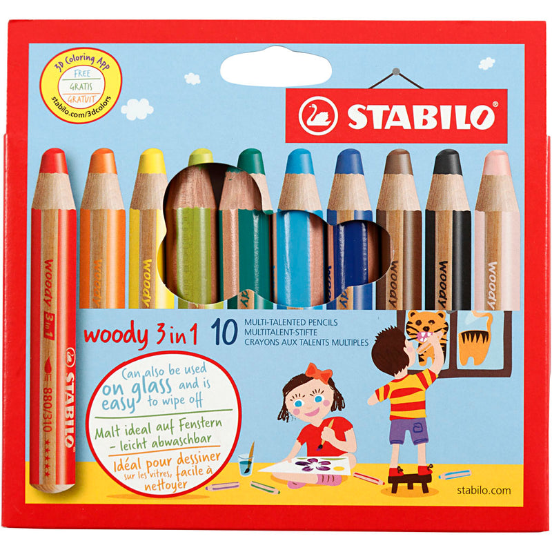 Load image into Gallery viewer, Stabilo https: www.cchobby.nl woody-3-in-1-l-11-cm-dikte-16-mm-vulling-10-mm-diverse-kleuren-10-stuk-1-doos