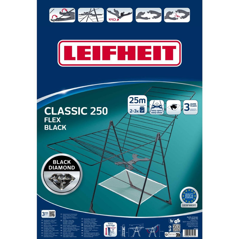 Load image into Gallery viewer, Leifheit 81472 classic droogrek 250 flex 25 m drooglengte zwart