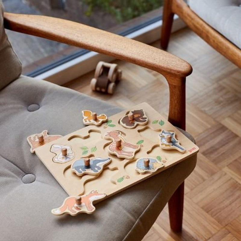 Afbeelding laden in galerijviewer, Goki houten noppenpuzzel bosdieren, 9st.