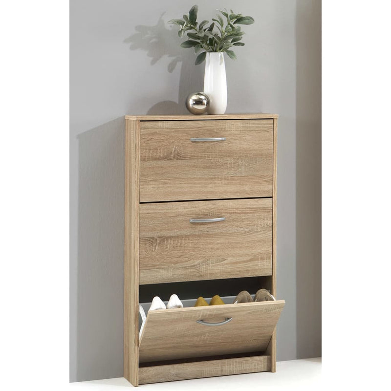 Load image into Gallery viewer, FMD FMD Schoenenkast met 3 kantelende vakken eikenkleurig