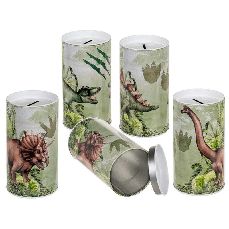 Afbeelding laden in galerijviewer, Metalen spaarpot, dinosaurus. 4 assortie