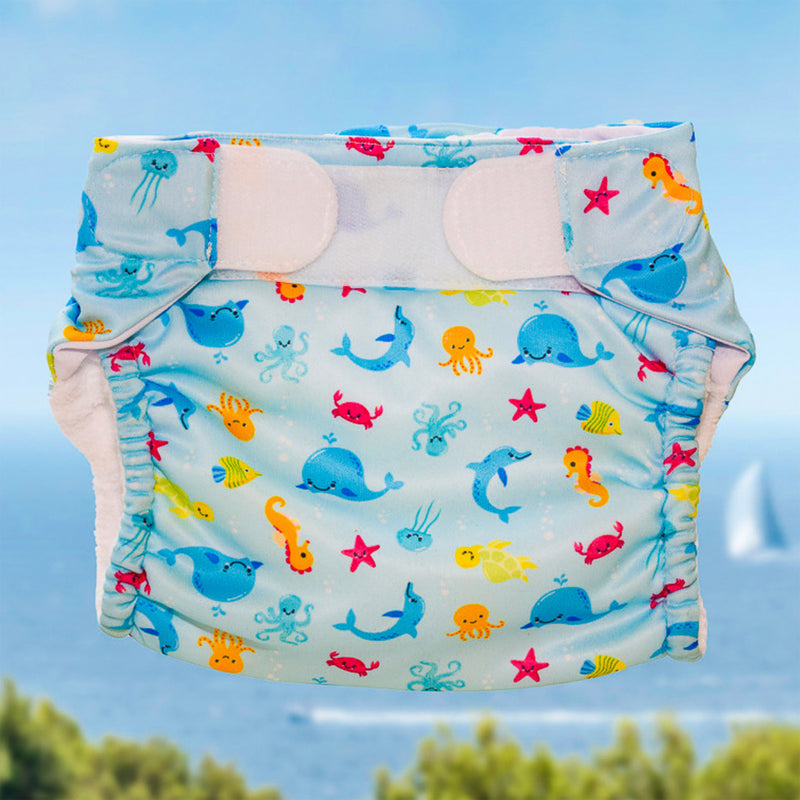 Load image into Gallery viewer, Freds swim academy wasbare zwemluier zeedieren maat 2 9-16 kg blauw