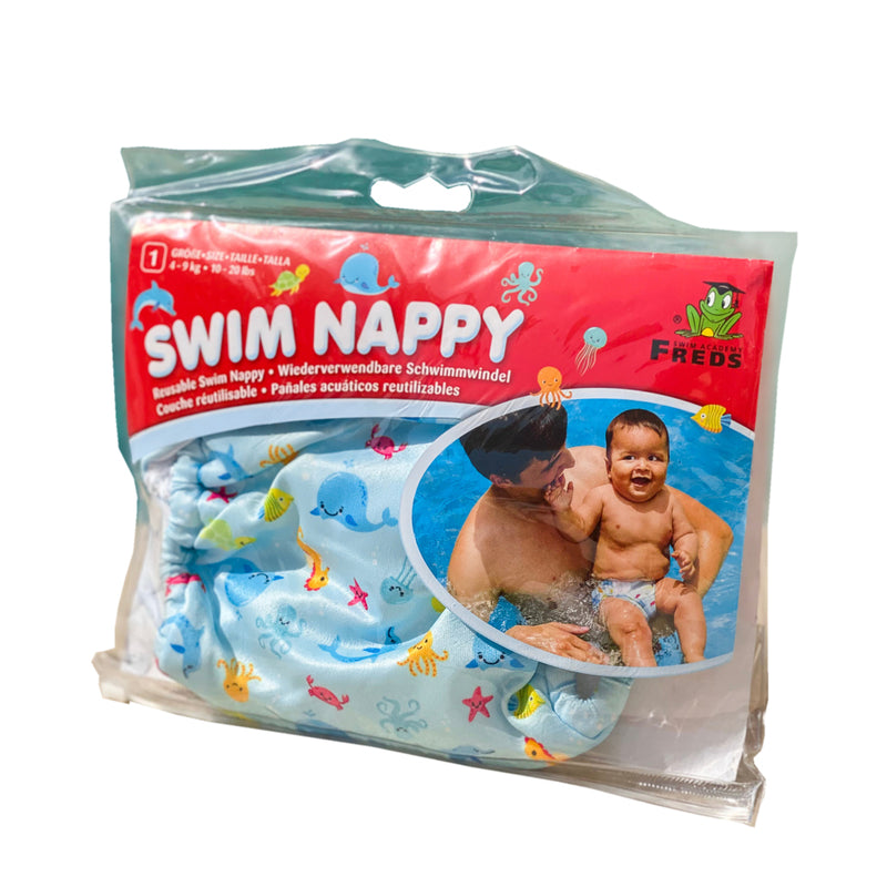 Load image into Gallery viewer, Freds swim academy wasbare zwemluier zeedieren maat 1 4-9 kg blauw
