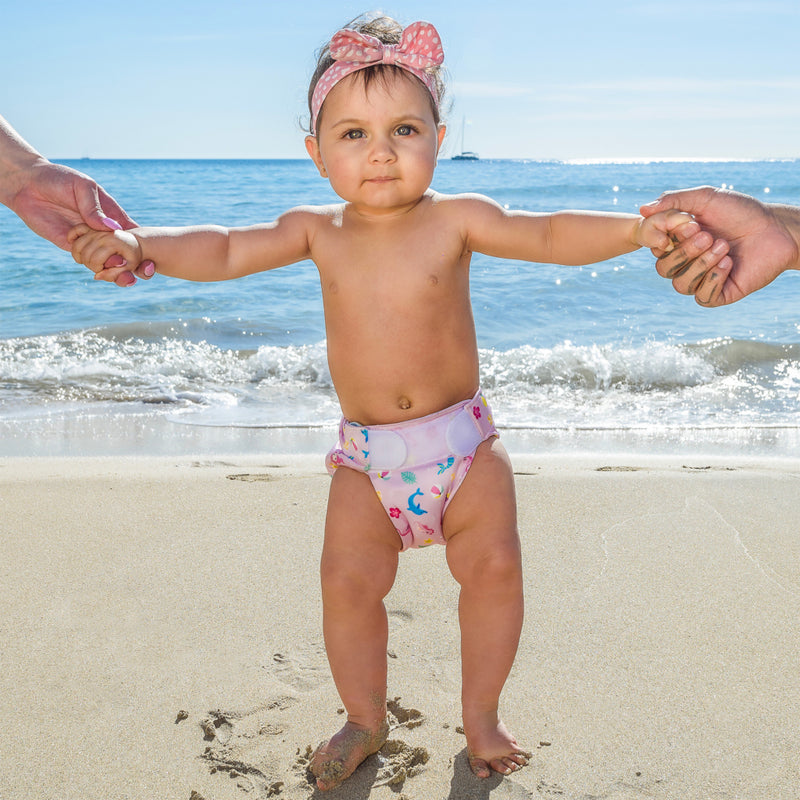 Load image into Gallery viewer, Freds swim academy wasbare zwemluier zeemeermin maat 1 4-9 kg roze