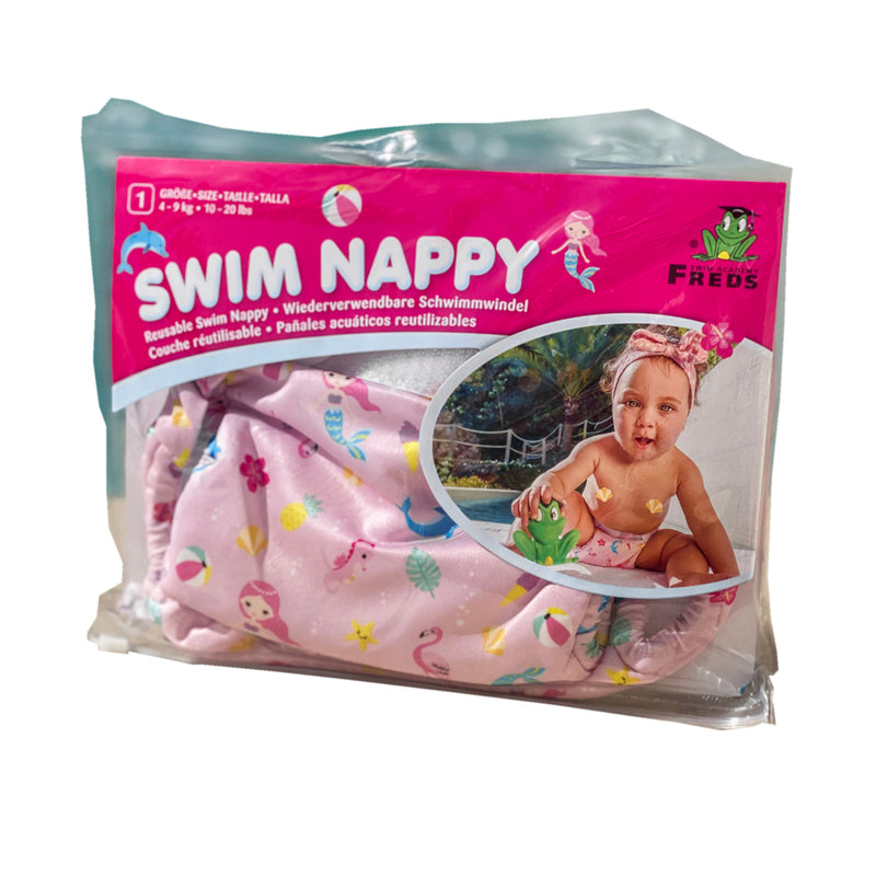 Load image into Gallery viewer, Freds swim academy wasbare zwemluier zeemeermin maat 1 4-9 kg roze