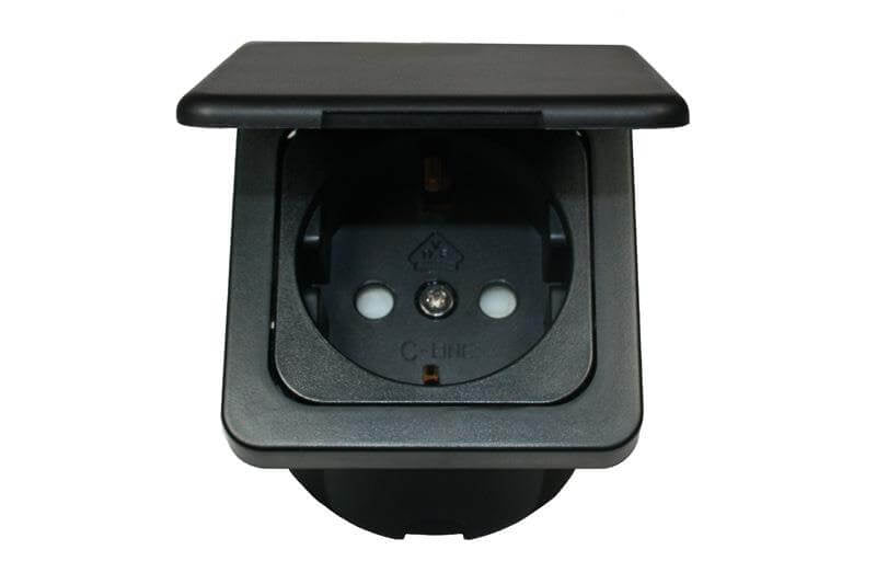 Cargue la imagen en el visor de la galería, C-line wandcontactdoos met opal afdekraam met klapdeksel zwart