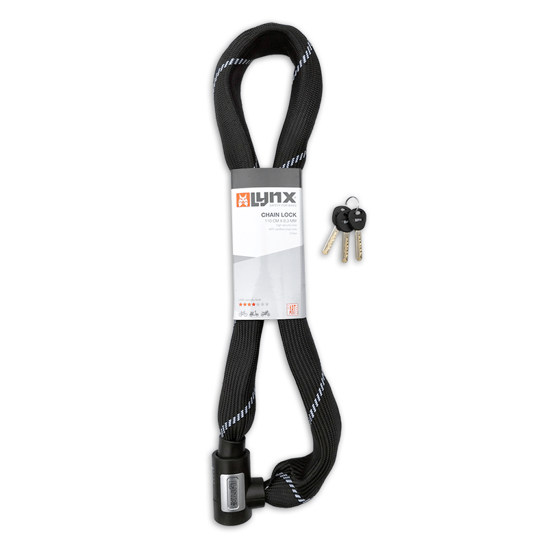 Laden Sie das Bild in Galerie -Viewer, Lynx kettingslot art-2 110 cm x 8.3 mm nylon hoes zwart op kaart