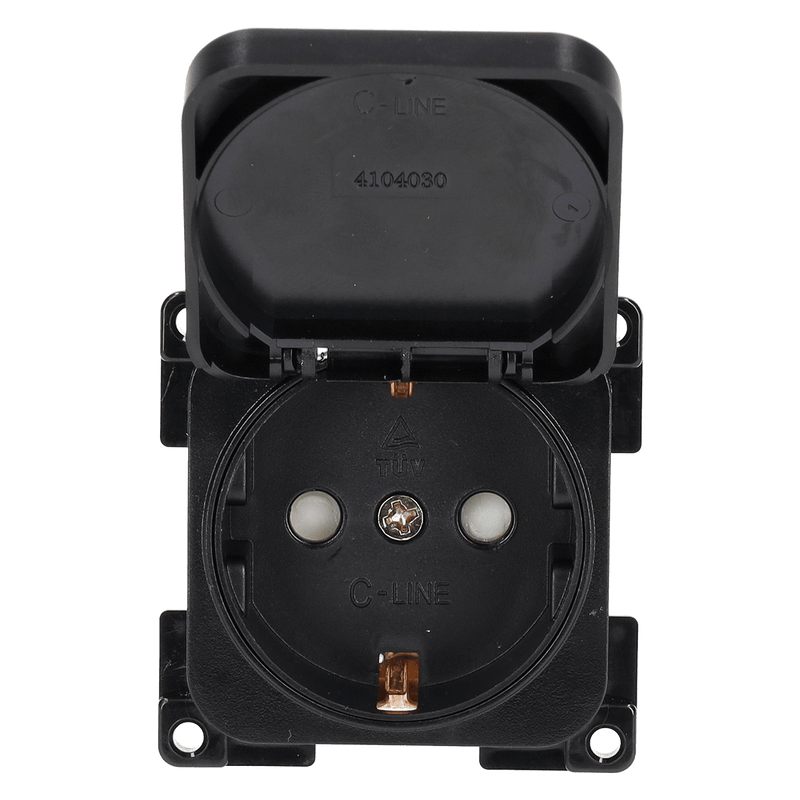 Cargue la imagen en el visor de la galería, C-line wandcontactdoos 230v met klapdeksel zwart