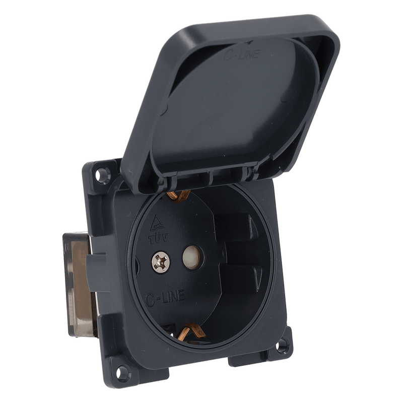 Cargue la imagen en el visor de la galería, C-line wandcontactdoos 230v met klapdeksel antraciet
