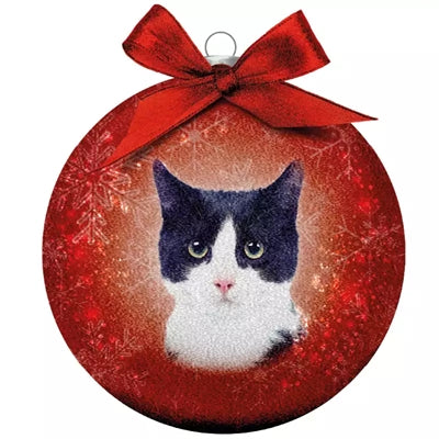 Load image into Gallery viewer, Plenty gifts Kerstbal frosted zwart witte kat rood