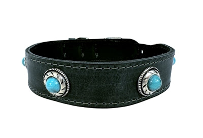 Load image into Gallery viewer, Sazzz Halsband hond boho treasure stone vintage leer antraciet