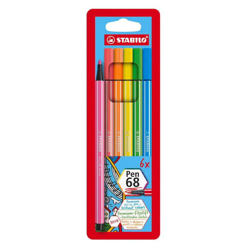Load image into Gallery viewer, Stabilo pen 68 - viltstift - set met 6 fluoriserende stuks