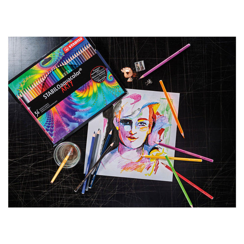 Chargez l'image dans la visionneuse de la galerie, Stabilo aquacolor - premium aquarel kleurpotloden - arty - metalen etui 24 kleuren