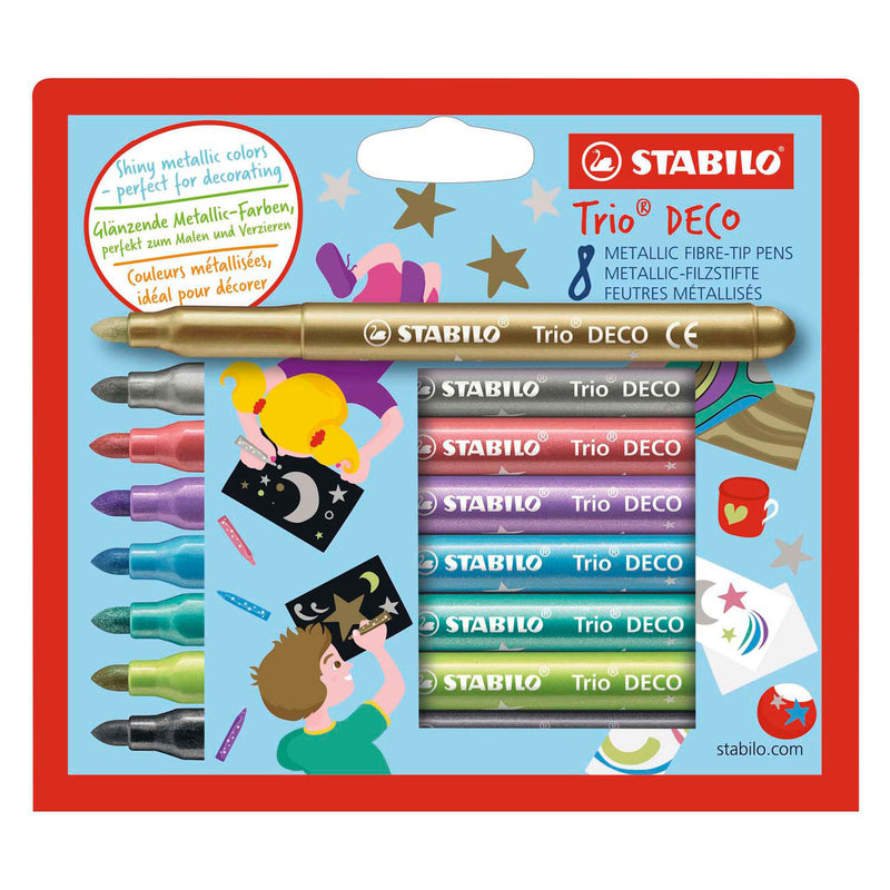 Load image into Gallery viewer, Stabilo trio deco - metallic viltstift - etui met 8 stuks