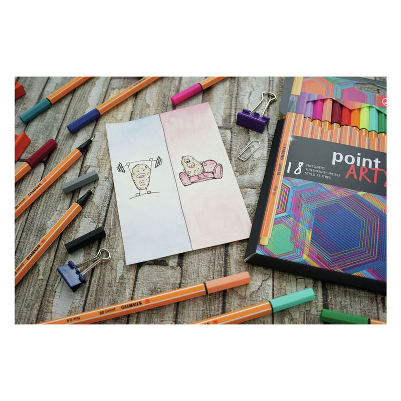 Afbeelding laden in galerijviewer, Stabilo point 88 - premium fineliner - fine 0,4 mm - metalen etui met 66 stuks - met 65 verschillende kleuren