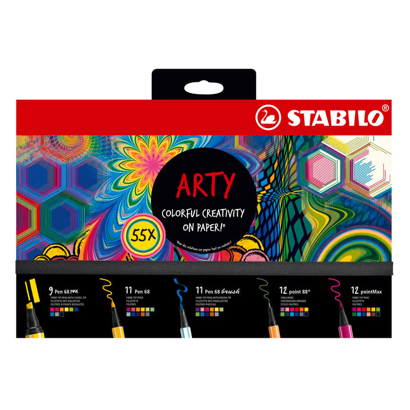 Afbeelding laden in galerijviewer, Stabilo arty set - set pen 68, pen 68 brush, point 88, pen 68 max pointmax - combi etui met 55 stuks