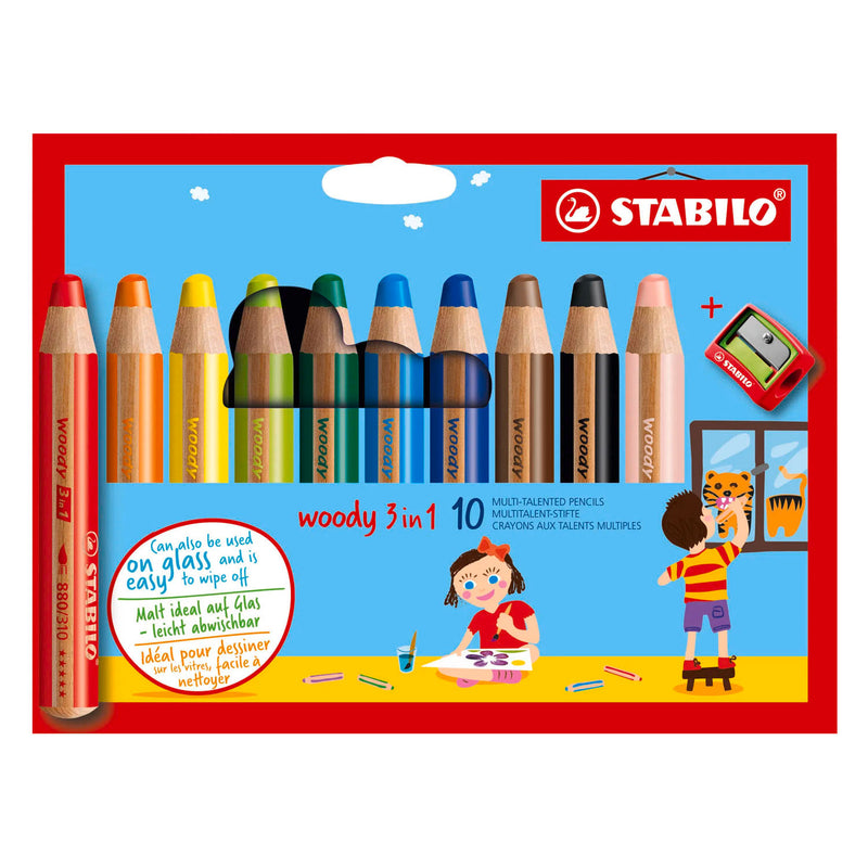 Afbeelding laden in galerijviewer, Stabilo woody 3in1 multitalent potloden - 10dlg. met puntenslijper