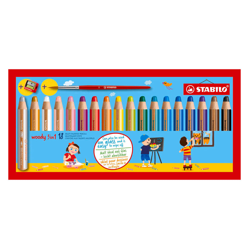 Load image into Gallery viewer, Stabilo woody 3in1 multitalent potloden - 18dlg. met puntenslijper en penseel