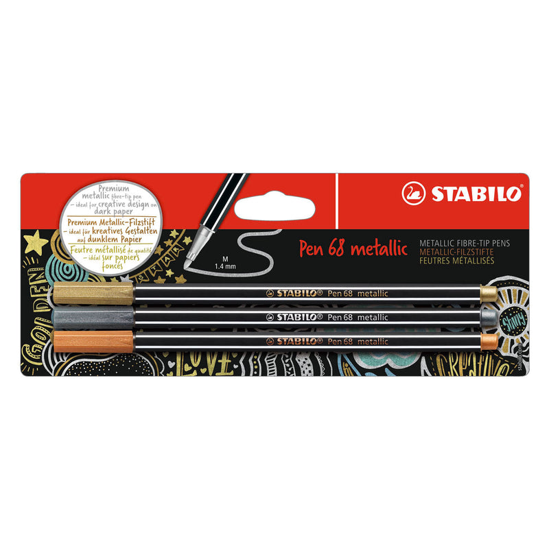 Afbeelding laden in galerijviewer, Stabilo pen 68 metallic viltstiften zilver goud koper - 3dlg.
