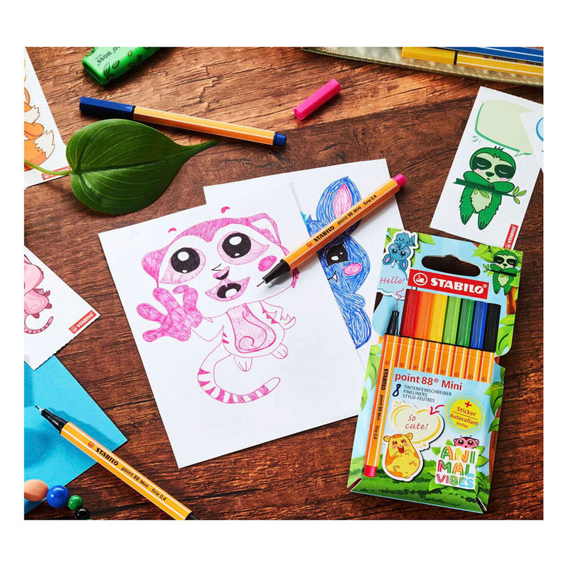 Afbeelding laden in galerijviewer, Stabilo point 88 mini - premium fineliner - animal vibes - etui met 8 kleuren + sticker