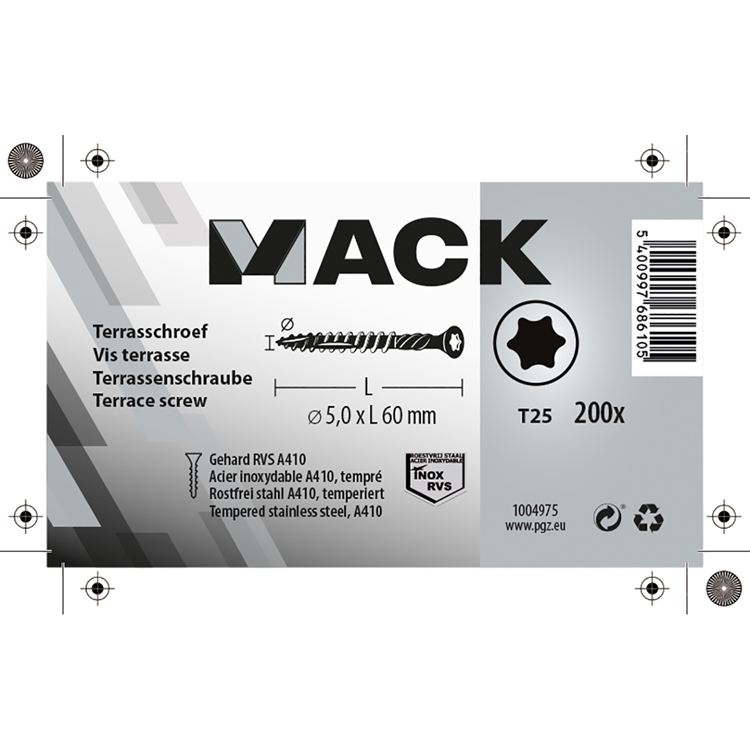Chargez l'image dans la visionneuse de la galerie, Mack 1004975 - terrasschroef ss410 200st5,0 4,0x60mm | 6 stuks