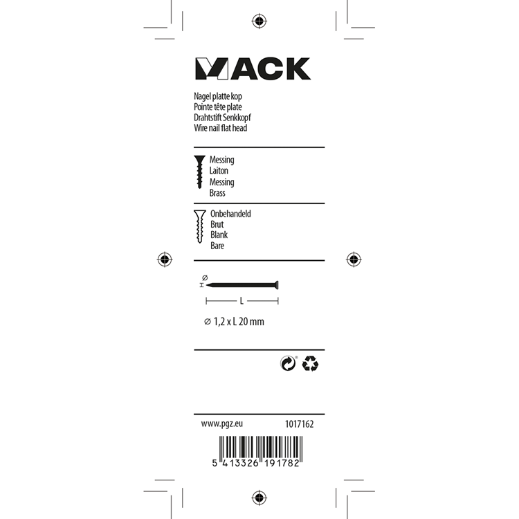 Afbeelding laden in galerijviewer, Mack 1017162 - nagel platte kop messing 18 gr1,2 x 20 mm | 10 stuks