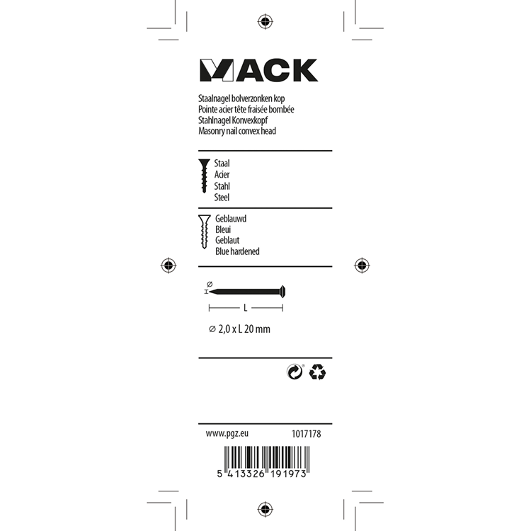 Afbeelding laden in galerijviewer, Mack 1017178 - staalnagel bvk staal geblauwd 40 gr 2,0 x 20 mm | 10 stuks