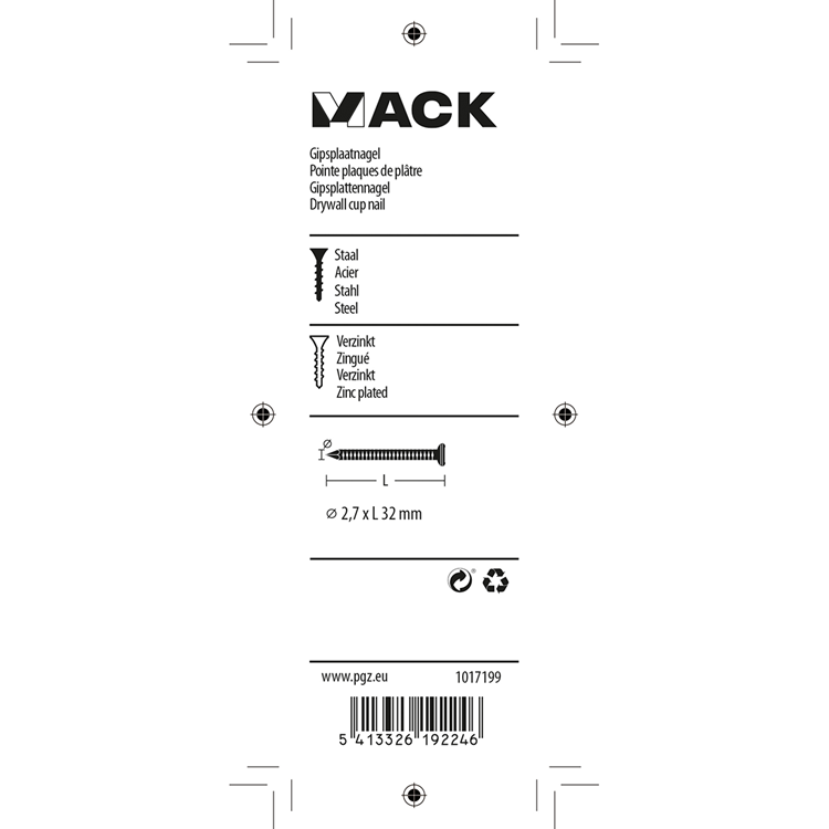 Afbeelding laden in galerijviewer, Mack 1017199 - gipsplaatnagel staal verzinkt 100 gr 2,7 x 32 mm | 5 stuks