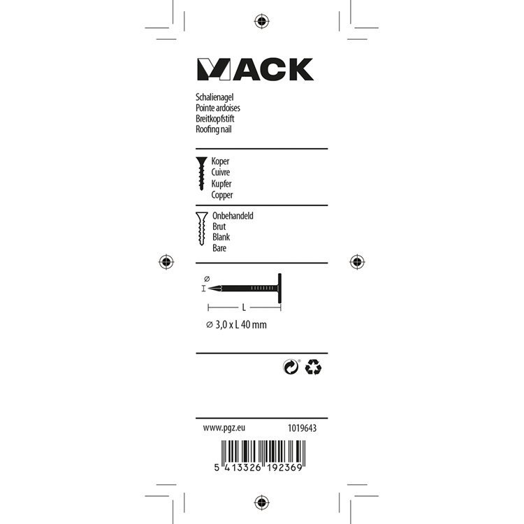 Afbeelding laden in galerijviewer, Mack 1019643 - schalienagel koper 30 gr 3,0 x 40mm | 10 stuks