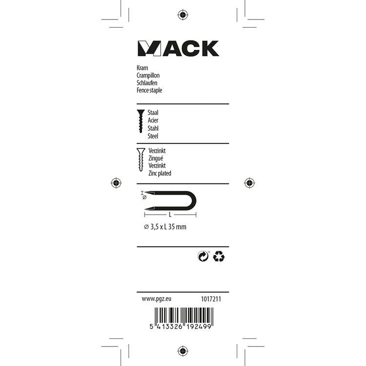 Afbeelding laden in galerijviewer, Mack 1017211 - kram staal verzinkt 100 gr 3,5 x 35 mm | 5 stuks