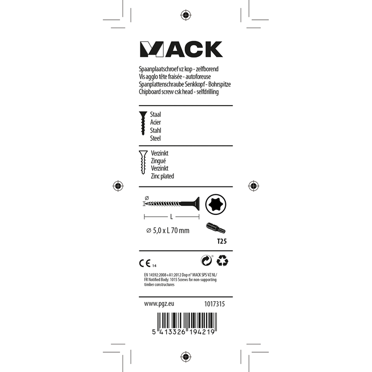Afbeelding laden in galerijviewer, Mack 1017315 - spaanplschr.vzkop-zelfb. geelverz. 7 st 5,0 x 70 mm | 10 stuks