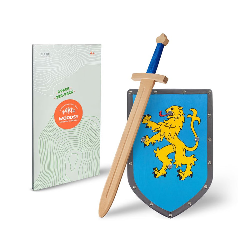Afbeelding laden in galerijviewer, Woodsy houten set zwaard met schild. 4+