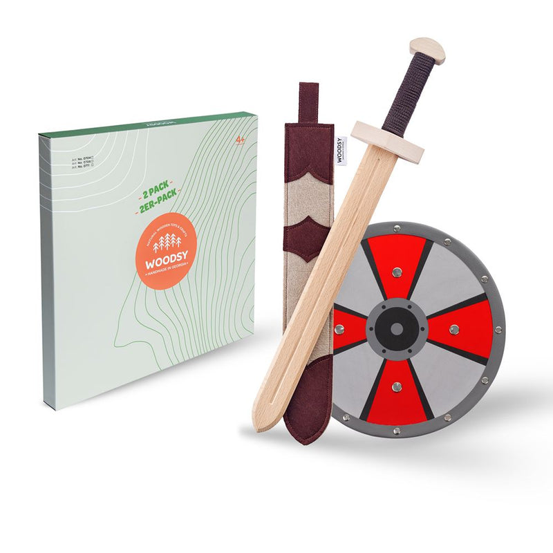 Afbeelding laden in galerijviewer, Woodsy houten set zwaard met schild. 4+