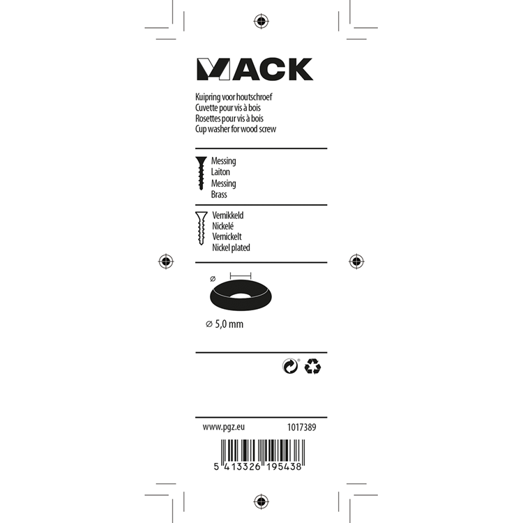 Afbeelding laden in galerijviewer, Mack 1017389 - kuipring vr houtschroef mess. vern. 8st 5,0 mm | 10 stuks