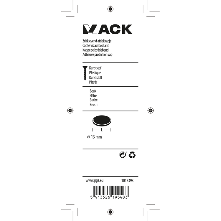 Afbeelding laden in galerijviewer, Mack 1017393 - zelfklevend afdekkapje kunst.beuk 96st 13 mm | 10 stuks