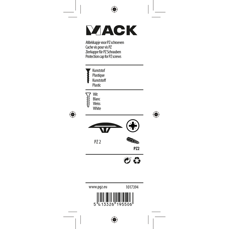 Afbeelding laden in galerijviewer, Mack 1017394 - afdekkapje vr pz schr.kunstst.wit 40 st pz 2 | 10 stuks