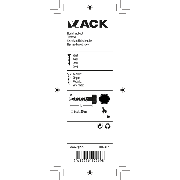 Afbeelding laden in galerijviewer, Mack 1017402 - houtdraadbout staal verzinkt 12 st 6 x 30 mm | 10 stuks