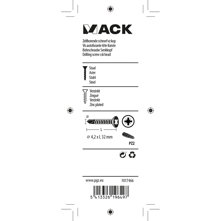 Afbeelding laden in galerijviewer, Mack 1017466 - zelfborende schroef vz kop verz. 21 st 4,2 x 32 mm | 10 stuks