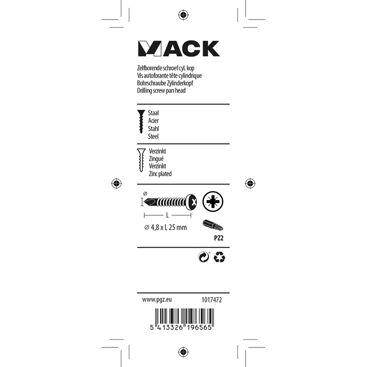 Afbeelding laden in galerijviewer, Mack 1017472 - zelfborende schroef cyl. kop verz. 20st 4,8 x 25 mm | 10 stuks