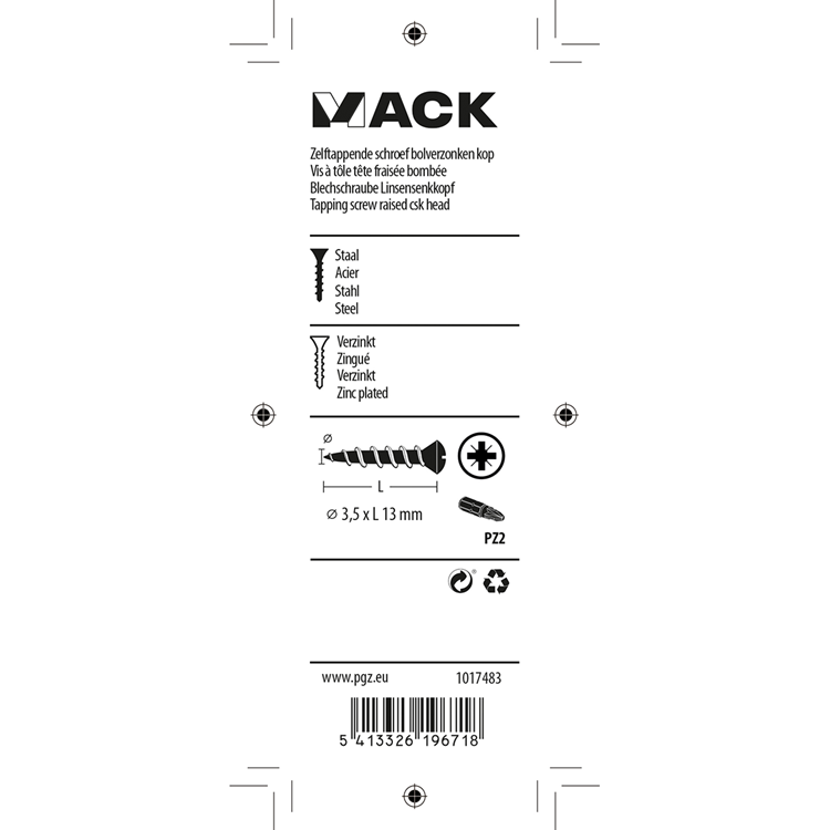 Afbeelding laden in galerijviewer, Mack 1017483 - zelftappende schroef bvk verz.30 st 3,5 x 13 mm | 10 stuks