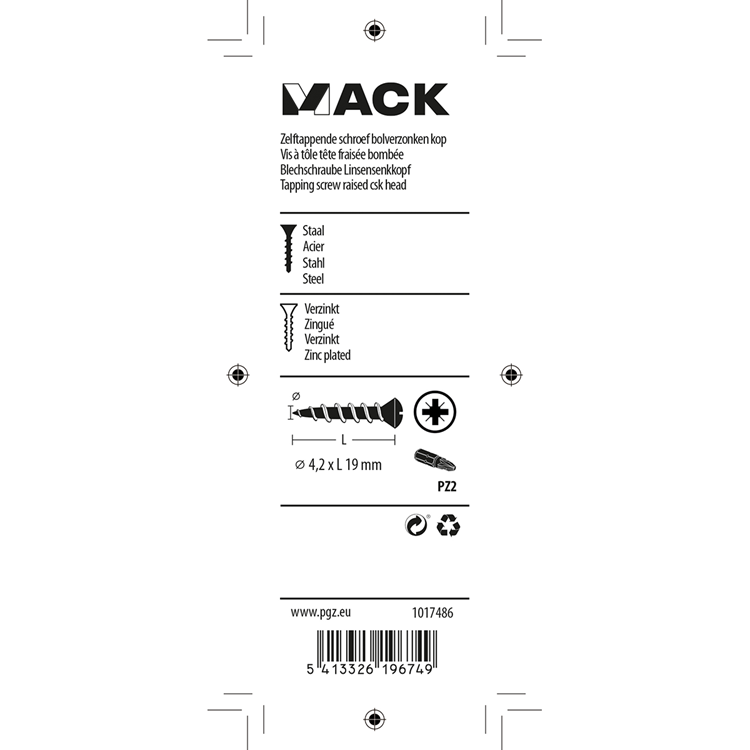 Afbeelding laden in galerijviewer, Mack 1017486 - zelftappende schroef bvk verz.18 st 4,2 x 19 mm | 10 stuks