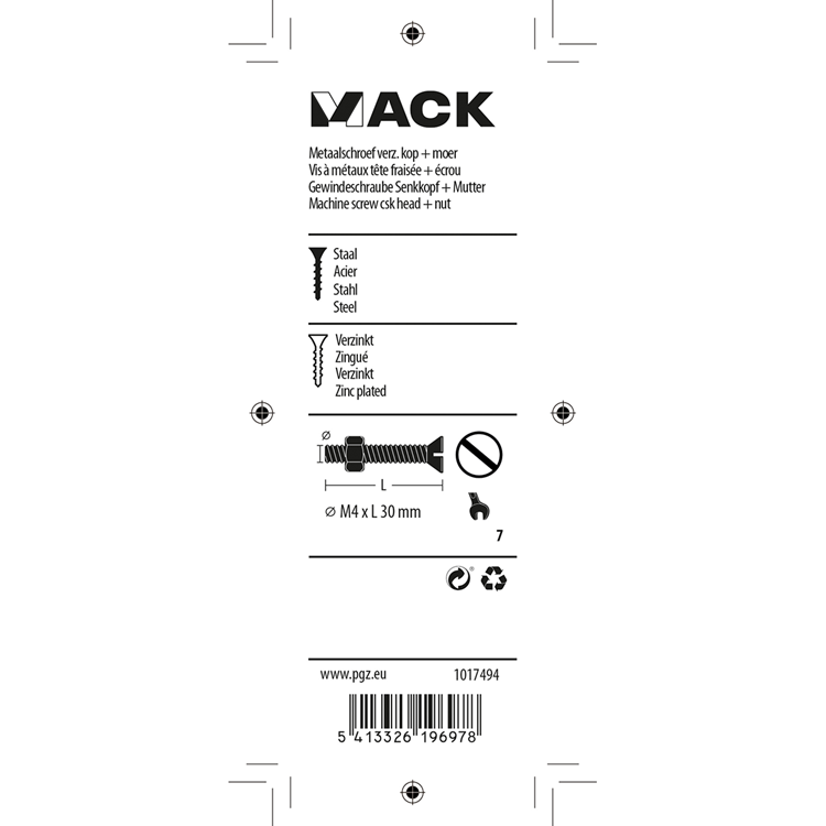 Afbeelding laden in galerijviewer, Mack 1017494 - metaalschroef verz. kop + moer verz. 14st m4 x 30 mm | 10 stuks
