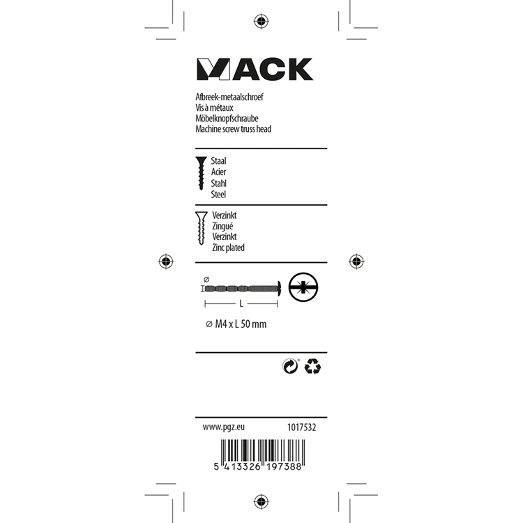 Afbeelding laden in galerijviewer, Mack 1017532 - afbreek-metaalschroef verz. 4 st m4 x 50 mm | 10 stuks