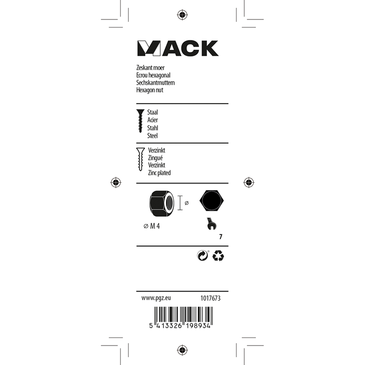 Afbeelding laden in galerijviewer, Mack 1017673 - zeskant moer staal verzinkt 50 st m 4 | 10 stuks