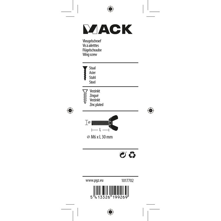 Afbeelding laden in galerijviewer, Mack 1017702 - vleugelschroef geelverzinkt 3 st m6 x 30 mm | 10 stuks