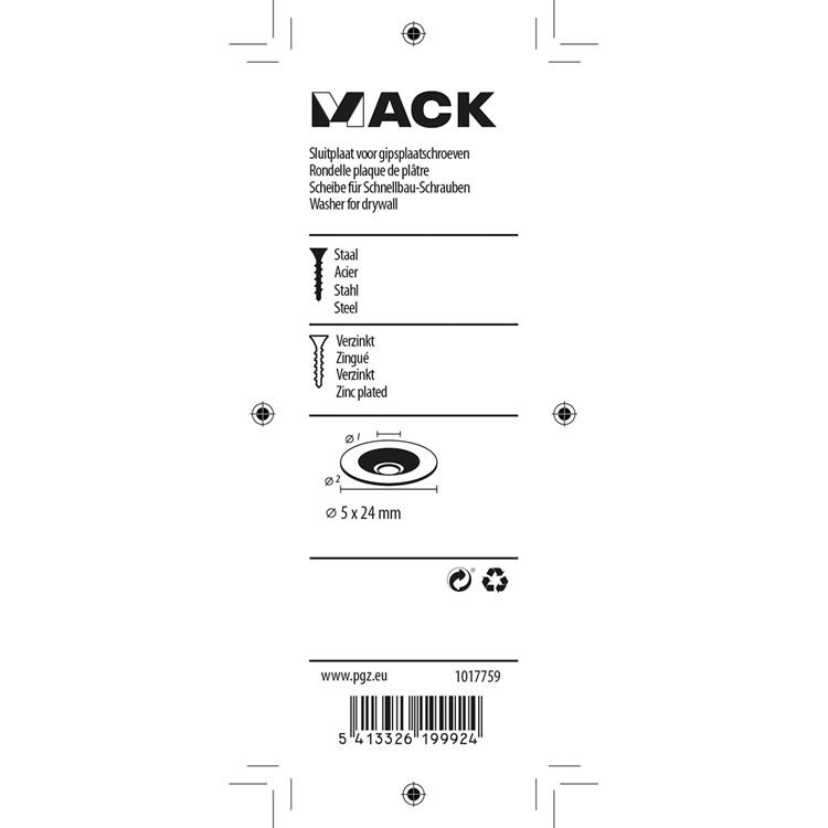 Afbeelding laden in galerijviewer, Mack 1017759 - sluitplaat vr gipsplaatschr. verz. 20 st 5 x 24 mm | 10 stuks