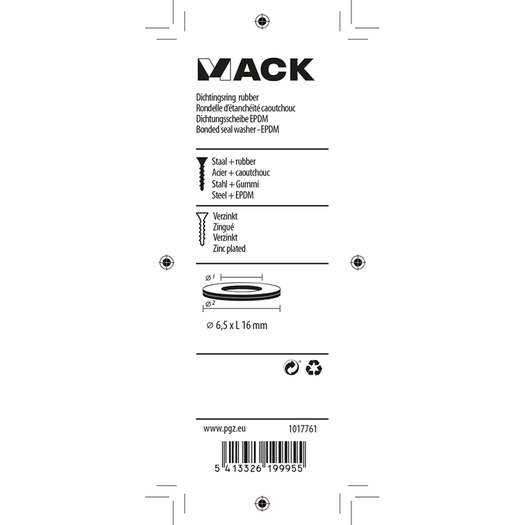 Afbeelding laden in galerijviewer, Mack 1017761 - dichtingsring rubber verzinkt 15 st 6,5 x 16 mm | 10 stuks