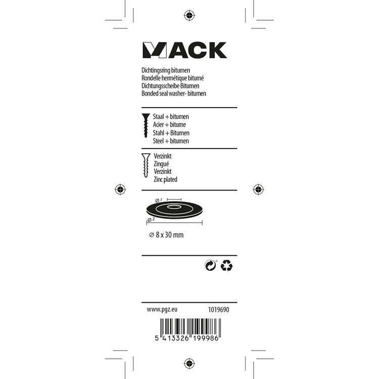 ギャラリービューアに画像をロードする, Mack 1019690 - dichtingsring bitumen verzinkt6 st 8 x 30 mm | 10 stuks